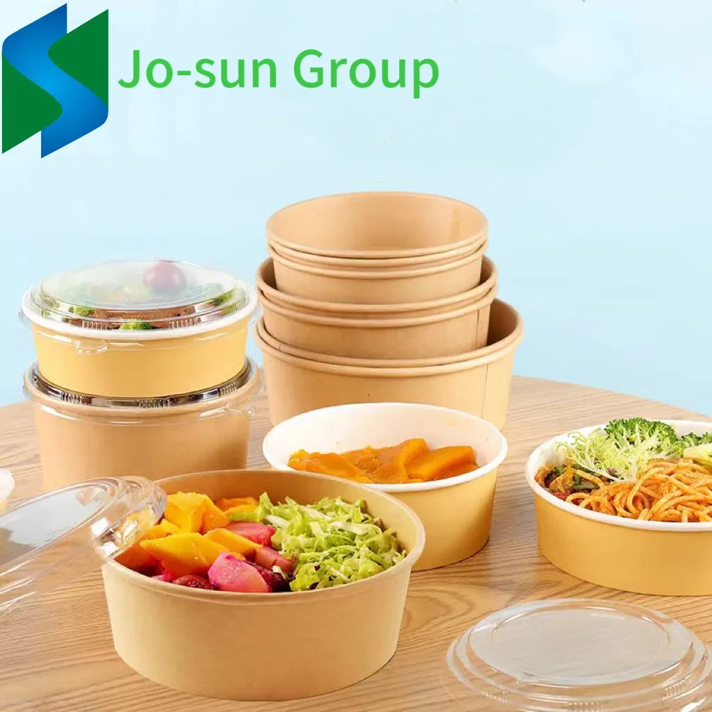 Disposable Brown Kraft Paper Soup Cup Bowl with Paper Lid Take Away Lunch Packing Takeout Food Packaging Bucket