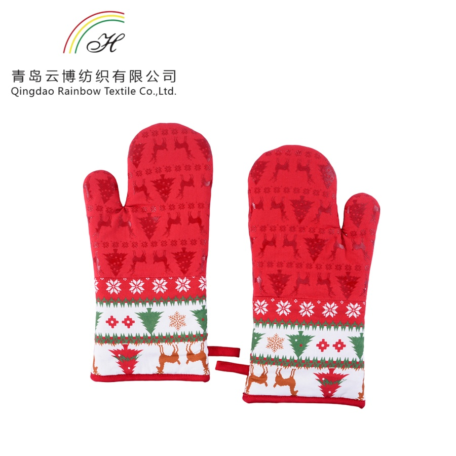Selling High-End Heat-Resistant Christmas Series Printing Silicone Oven Mitt at a Low Price