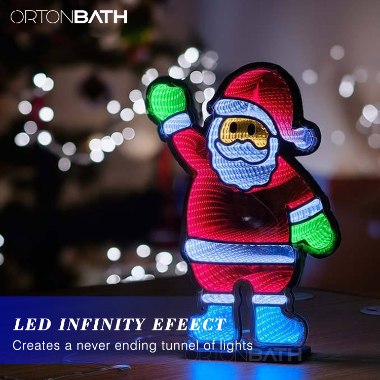 Ortonbath Santa Infinity Mirror Light with Stand LED Christmas Decoration USB Powered Santa Claus 3D LED Infinity Light Indoor Seasonal Holiday Decor