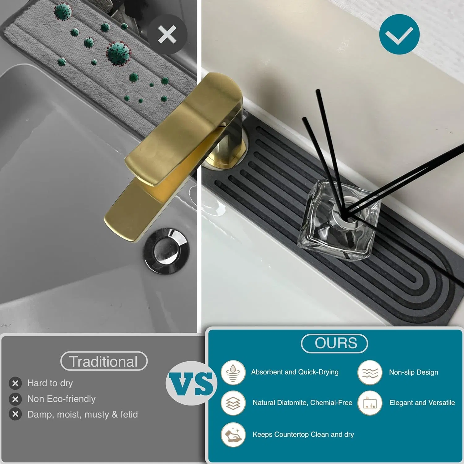 Коврик для раковины из диатомита, быстро сохнет