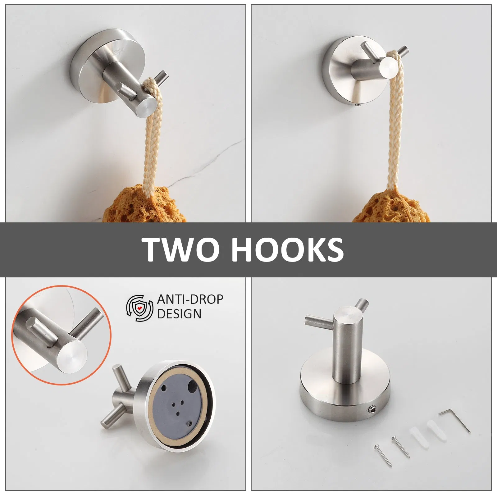 Modern Brushed Nickel Stainless Steel 4 Pieces Bathroom Accessory Set