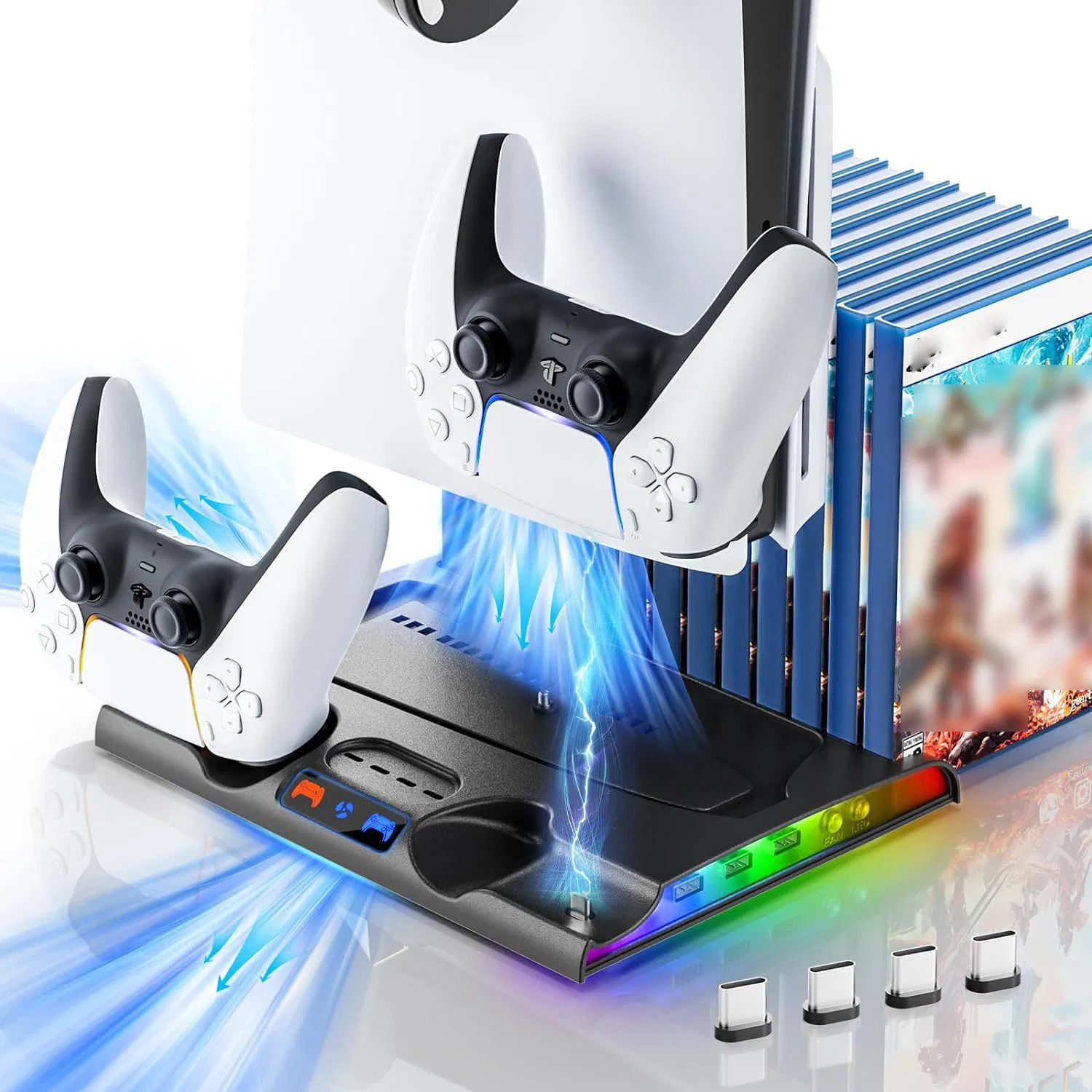 Wholesale Custom RGB Light Console Cooling Base Charging Dock Controller Charger Stand for PS5 Game Accessories