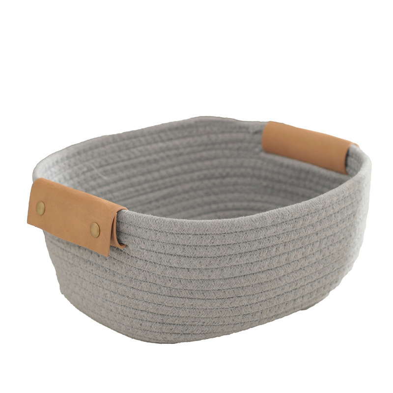 Wholesale Cotton Rope Woven Leather Handle Household Laundry Basket