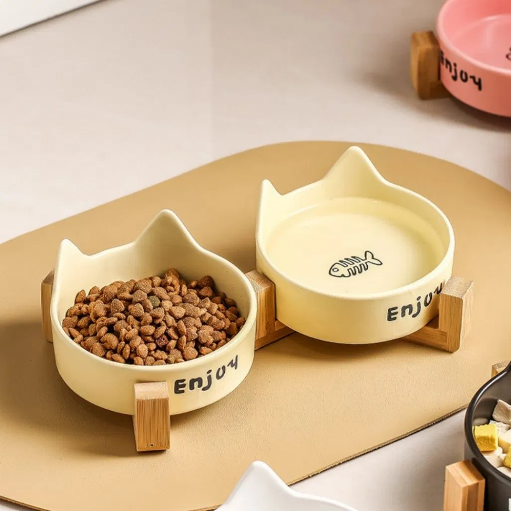 New Hot Sale Gradient Color Pure Color Four-Legged Slanting Bow Tie Anti-Black Chin Pet Accessories Ceramic Luxury Cat Dog Bowl