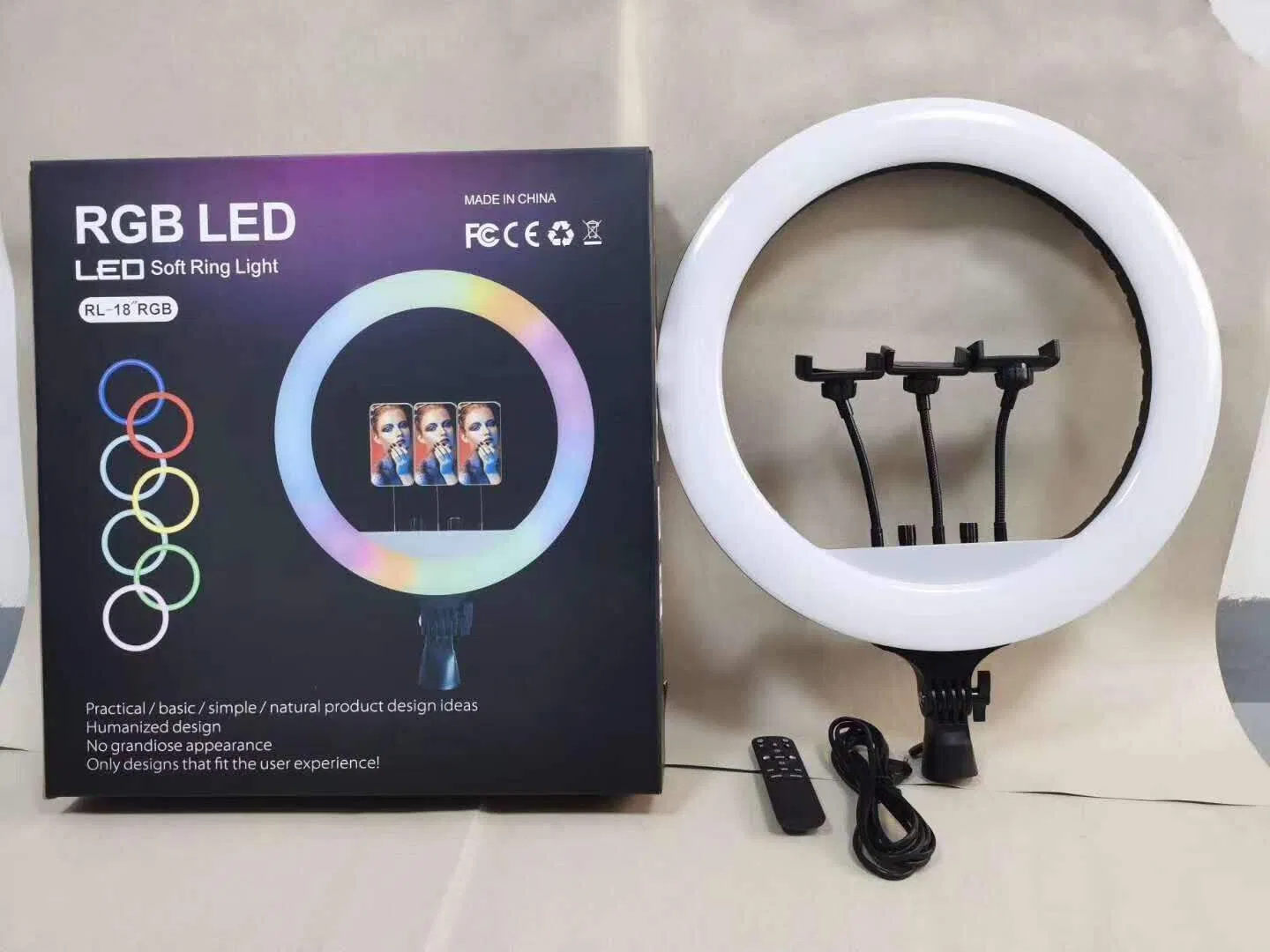 18inch Fashion LED RGB Ring Light Circle LED Ring Light with 3 Phone Holder Stand for Youtube