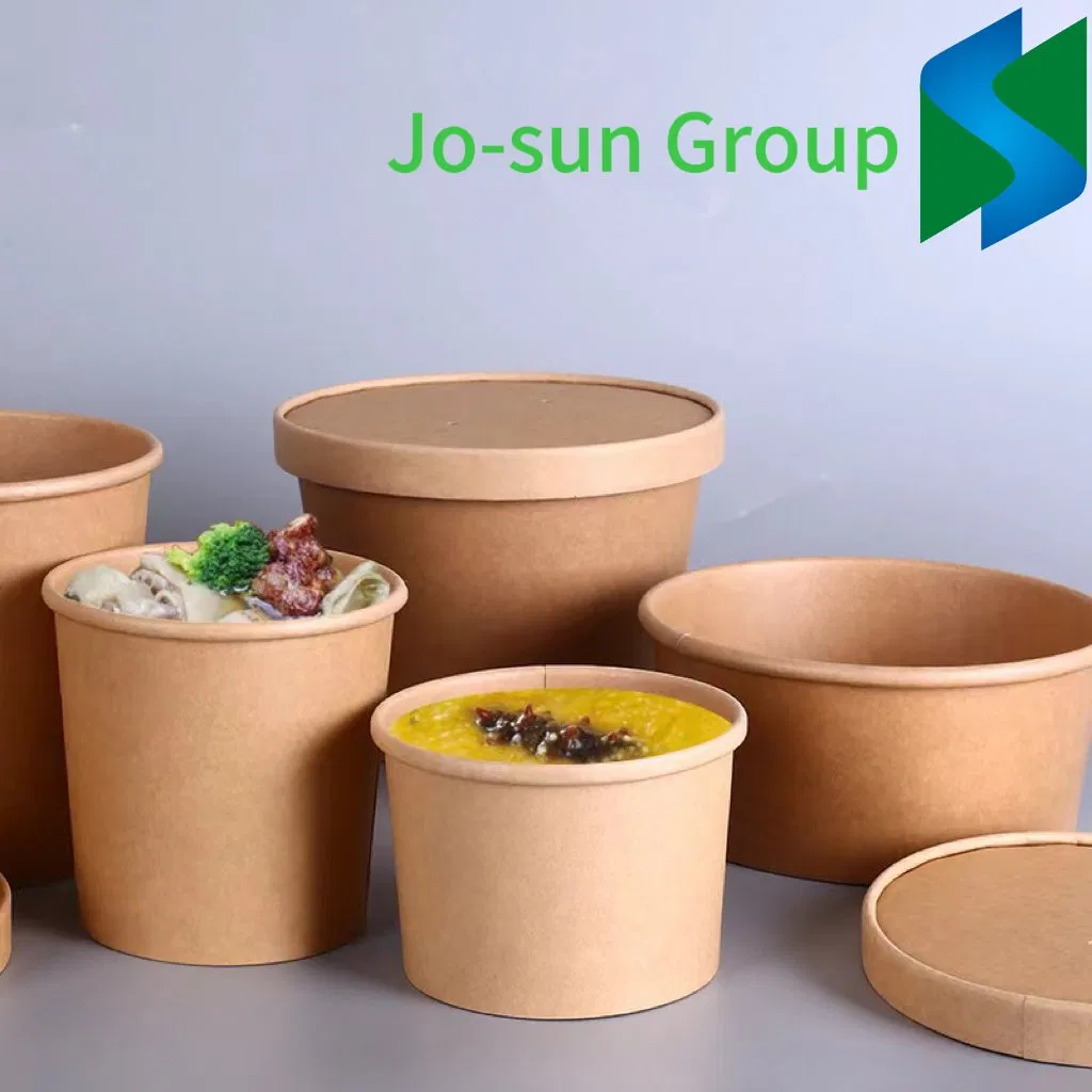 Jo-Sun Thickened Disposable Porridge Bucket Kraft Paper Soup Cup Customized Paper Bowl with Lid Takeaway Package Soup Bowl