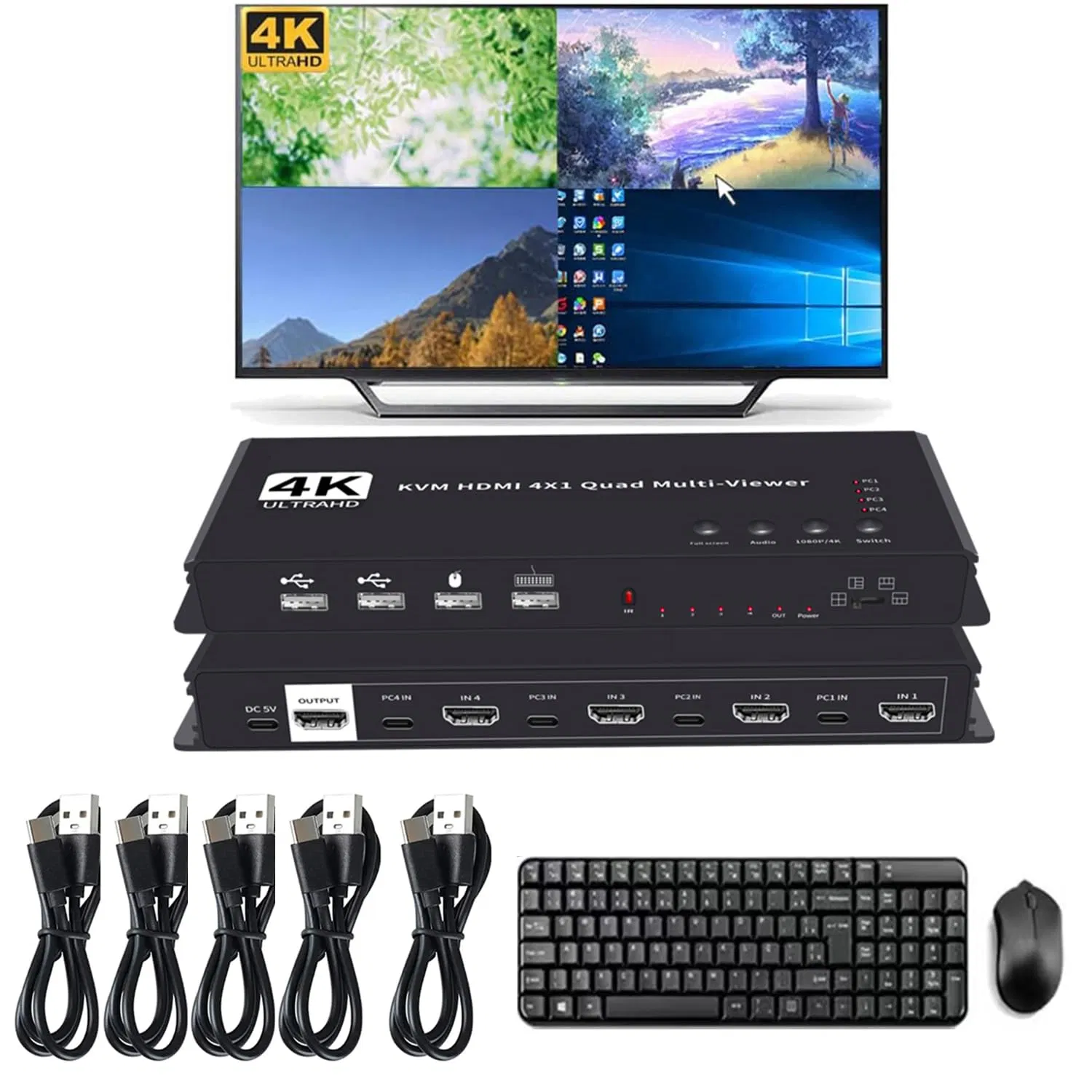 Custom Kvm HDMI Quad Multi-Viewer Switcher 4K HDMI Screen Divider Switcher with USB Kvm Seamless Switch