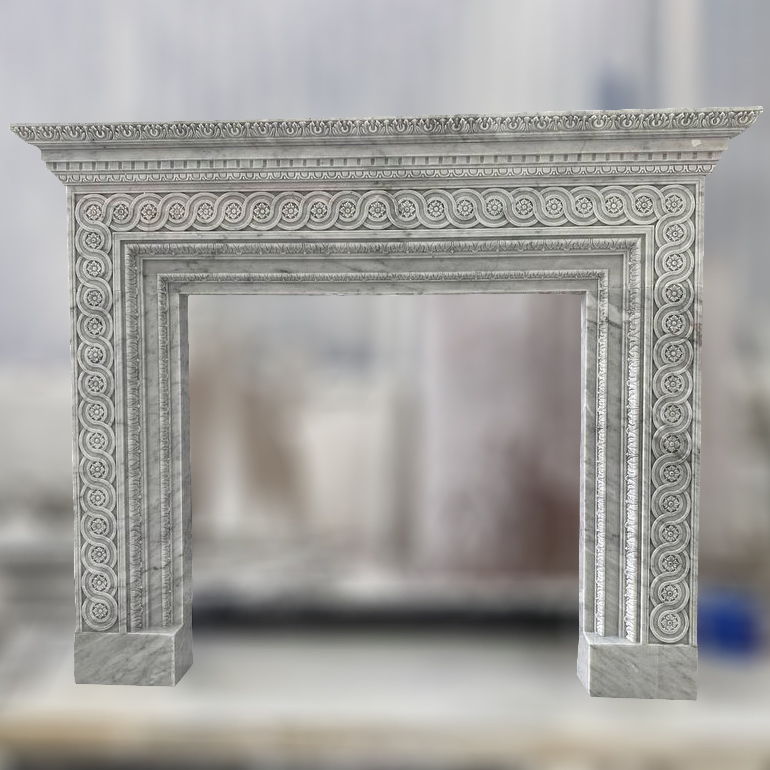 Hand Carved Natural Stone White Marble Fireplace Surround