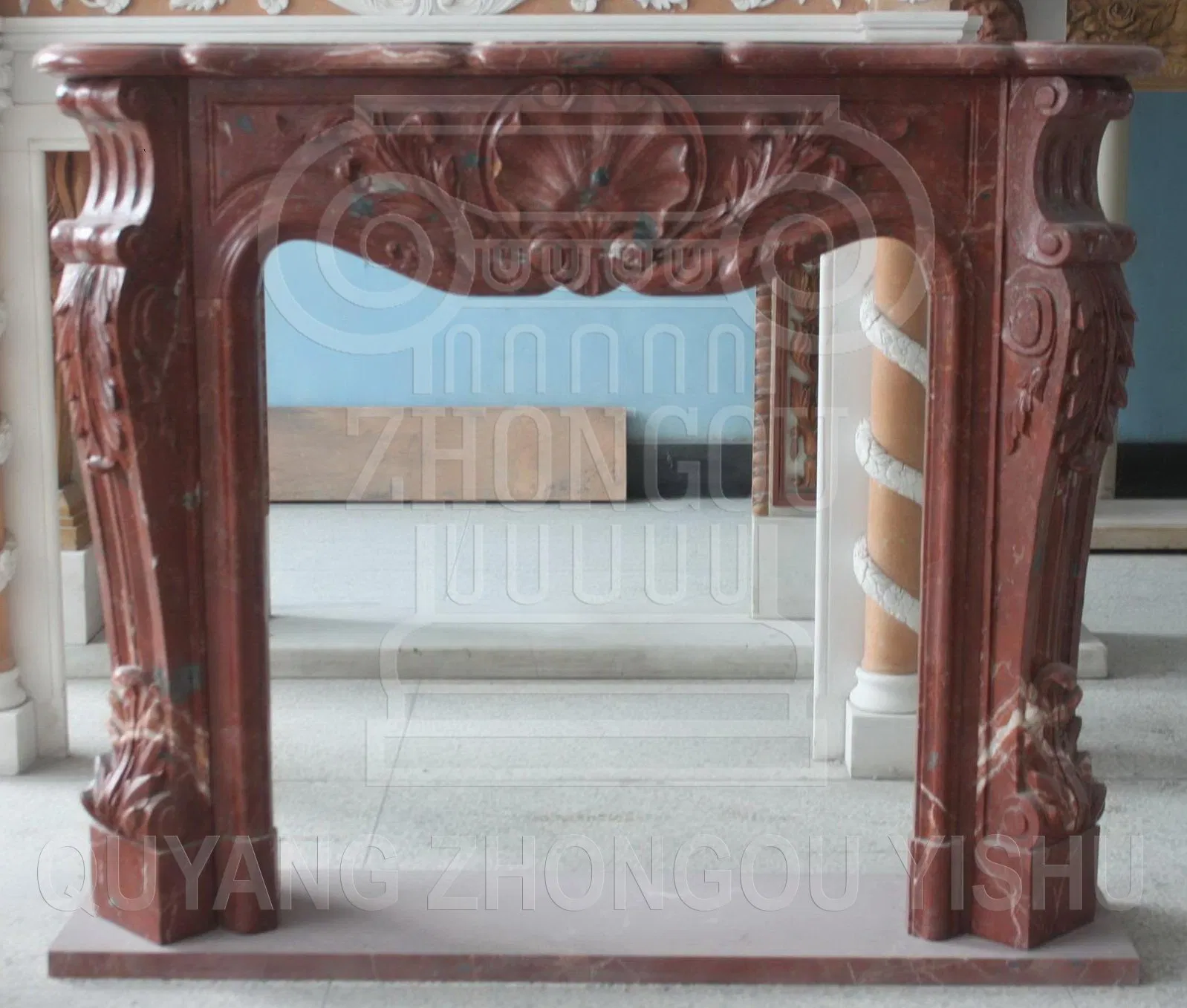 Red Natural Marble Stone Fireplace Mantel Home Decoration