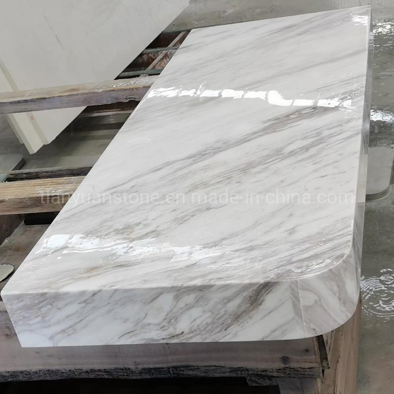 Customized Volakas White Marble Vanity with Radius Corner Edge