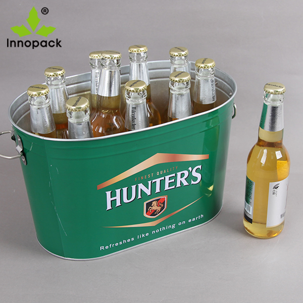 10qt Printed Metal Ice Bucket Cooler with Metal Handle and Opener