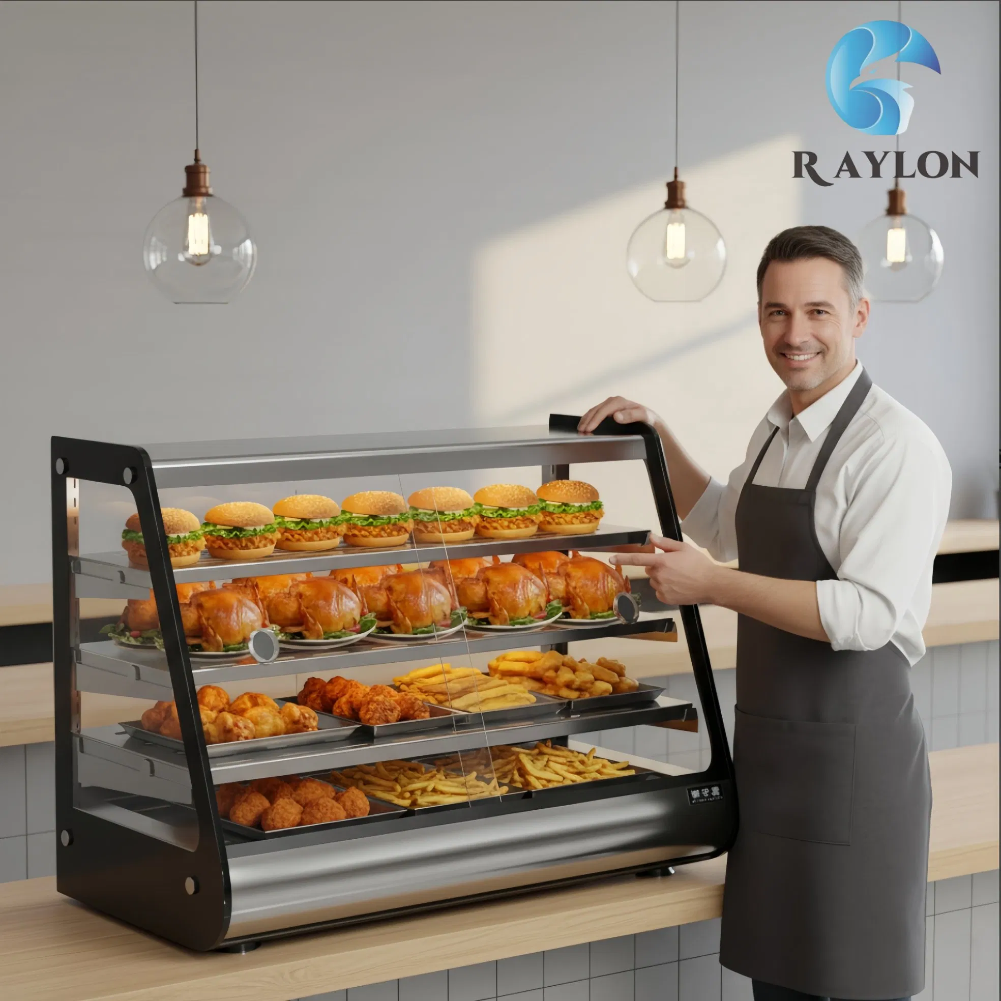 Stainless Steel Commercial Heated Display Cabinet for Food Court
