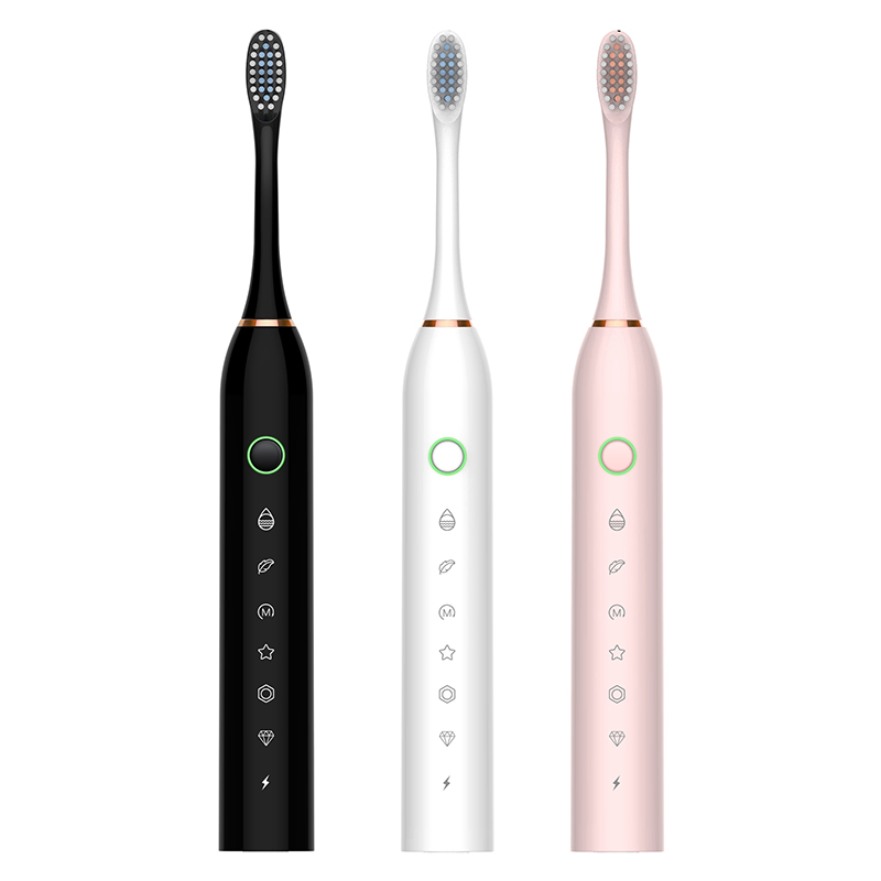 Black Adults - Ultrasonic Brush Heads Smart Timer Rechargeable Electric Toothbrush