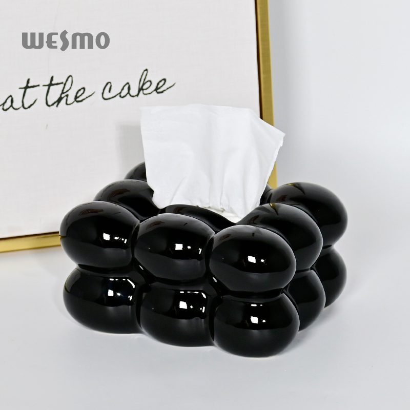 Tabletop Decoration Decorative Black Marshmallow Ceramic Tissue Box