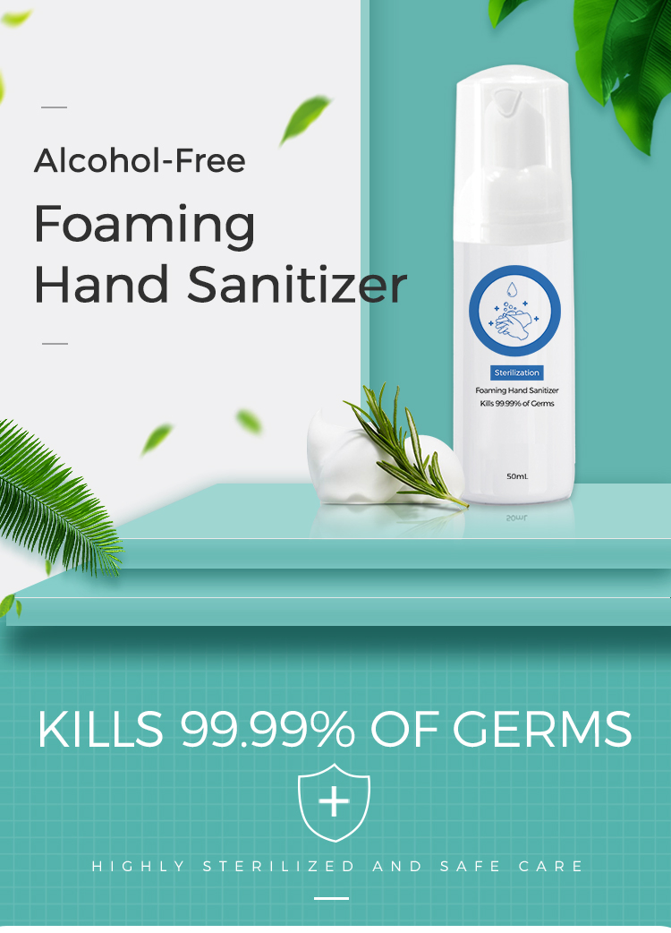 50ml Alcohol Free Antibacterial Foam Rinse Free Hand Sanitizer in Stock