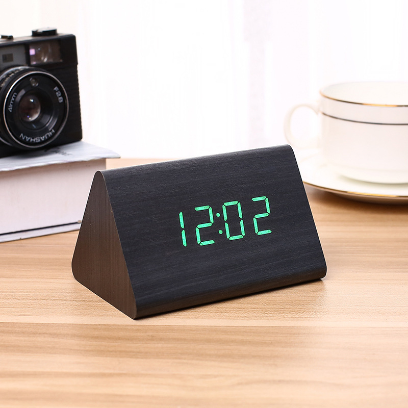 Wooden LED Electronic Clock Table Pendant Digital Luminous Silent Desktop Bedside Alarm