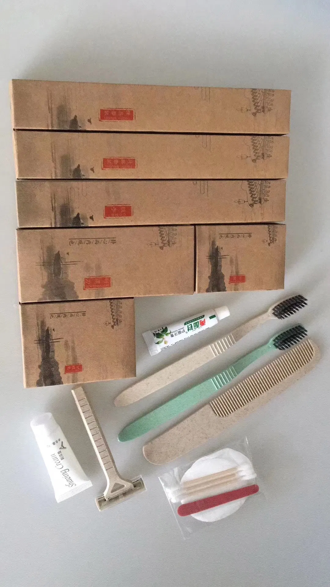 Amenity Kits in Paper Box for Hotel Room Using