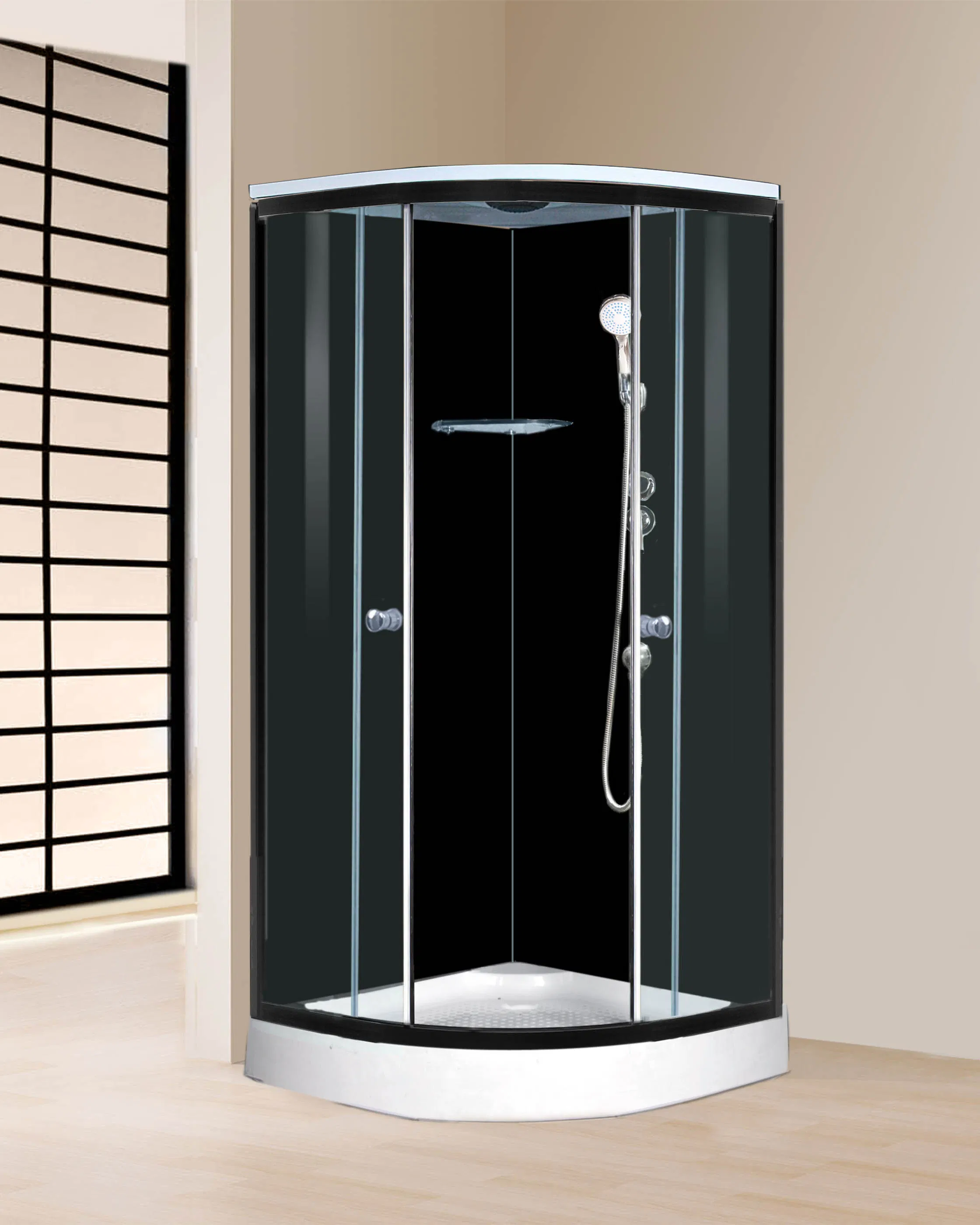 Simple 4mm Tempered Glass Black Aluminum Top Hand Shower Toliet Enclosure Cabin