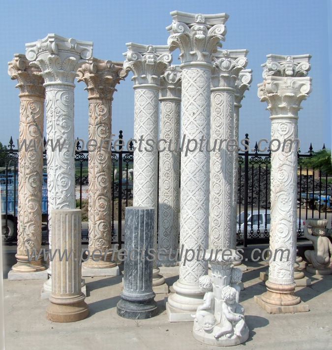 Garden Home Decorative Building Material Carved Roman Stone Pillars Columns with Carving Flower Grape Design (QCM221)