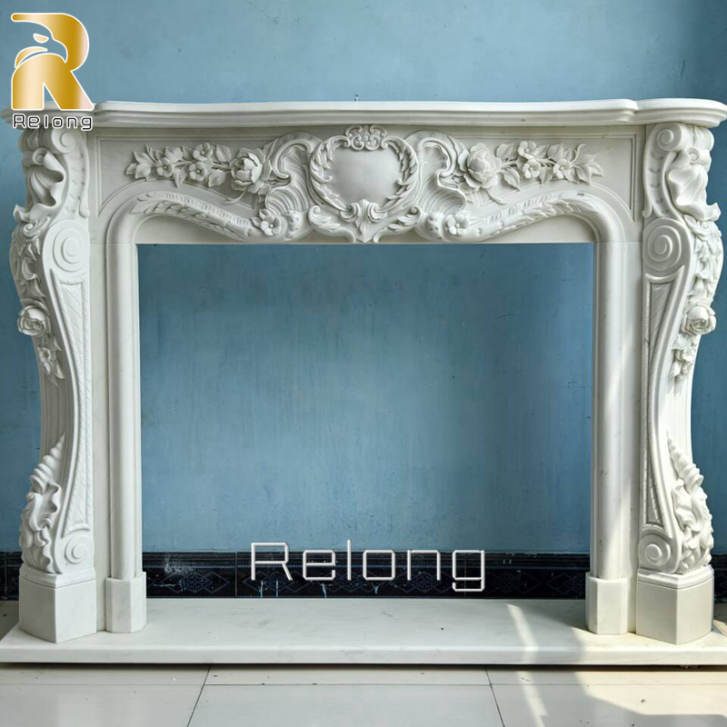 Modern Design White Marble Stone Carving Fireplace for Home Decoration