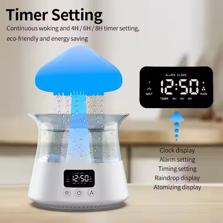 2026 Household Ultrasonic Cool Mist Sprayer Clock Essential Oil Aromatherapy Raindrop Cloud Humidifier with Remote Control