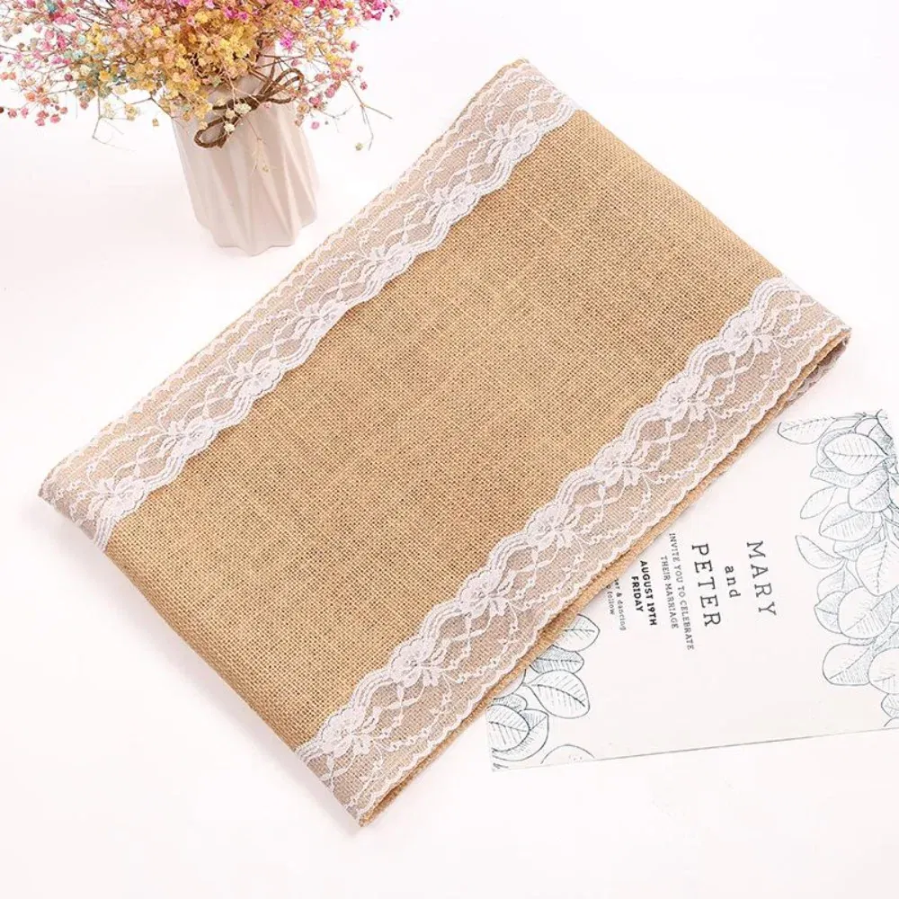 12-Inch Natural Burlap Lace Jute Table Runner Elegant Wedding Decorative Accessory