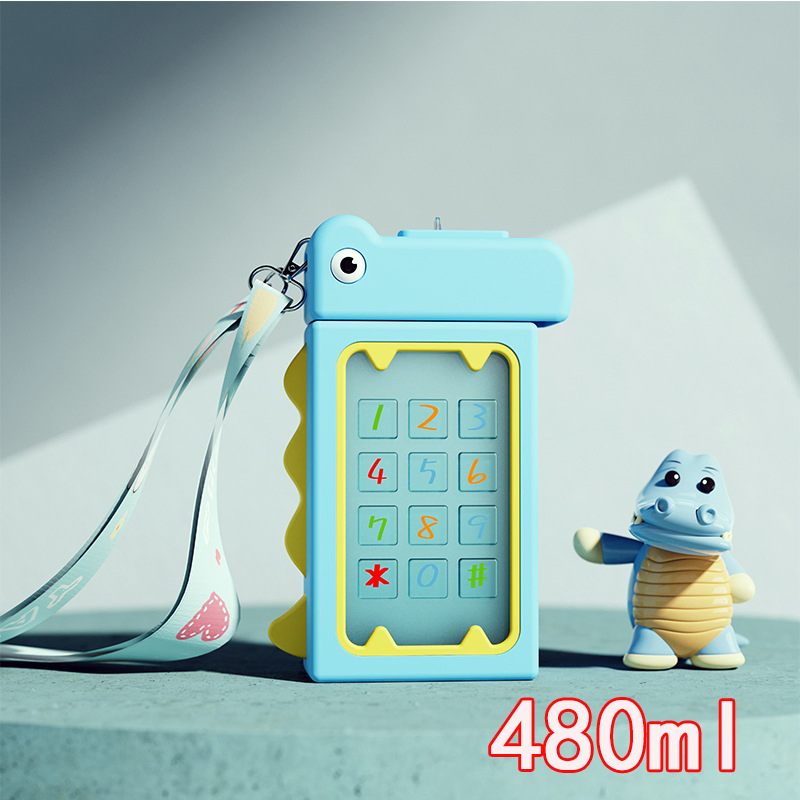 480ml Cute Dinosaur Shape Design Water Bottle for Kids with Trape