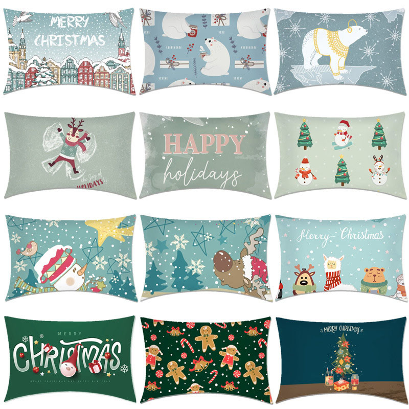 Christmas Decoration Polyeater Holiday Cushion Covers Pillow Case for Sofa Couch Chair Car