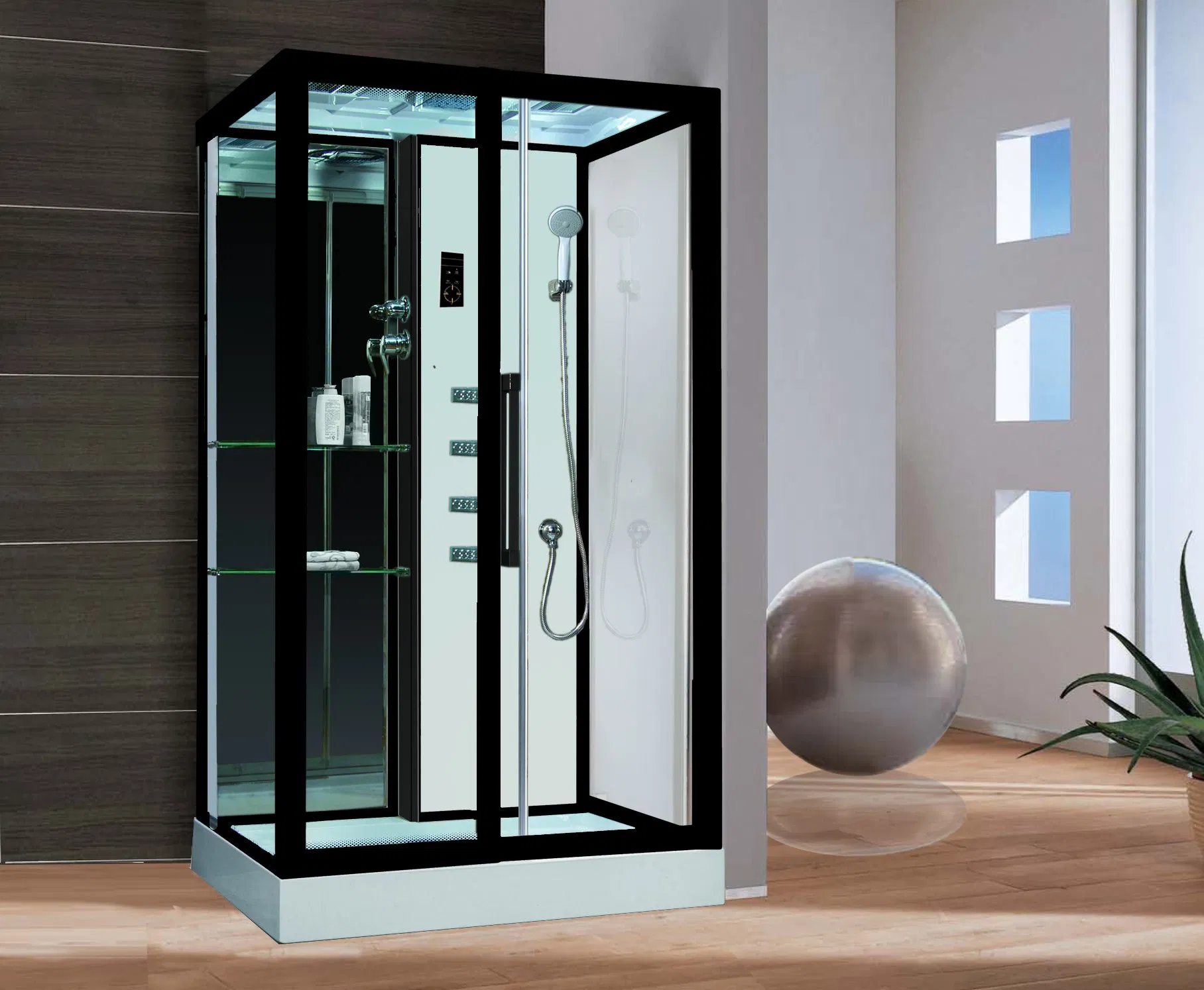 Black Marble Golden Sliding Tempered Glass White Steam Low Shower Tray Glass House Room Cabin Box