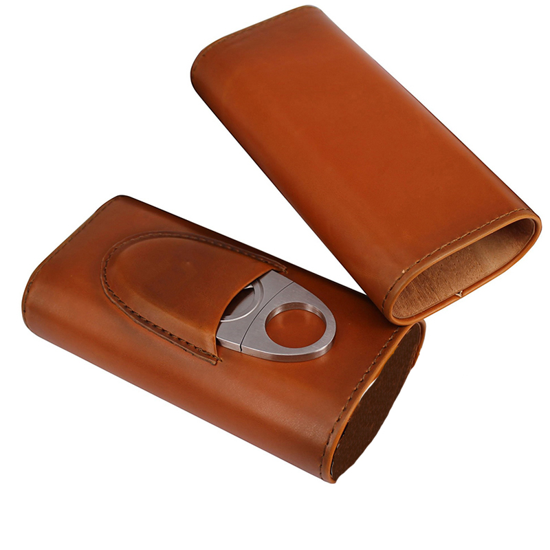 Ea335 Luxury Custom Carrying Cutter Storage Golf Travel Portable Cigar Cases Cedar Humidor Mini 3 Holder PU Leather Case