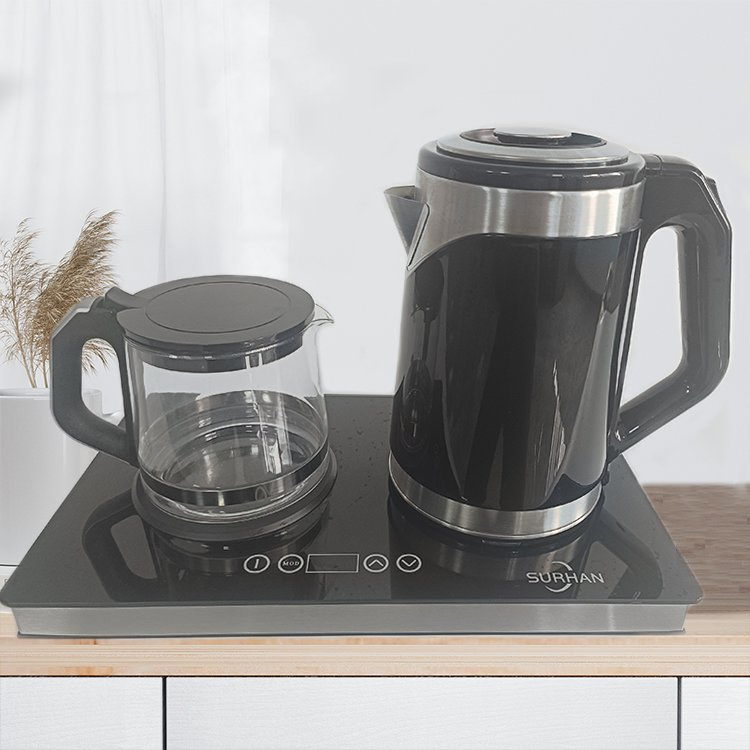 Kitchen Appliances 2L Stainless Steel Digital Control Kettle China Tea Maker and Coffee & Tea Tray Set with Tempered Glass Base