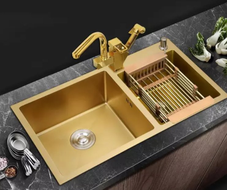 Wholesale Kitchen Sink 304 Stainless Steel Sink Double Bowl Nano Gold Sink