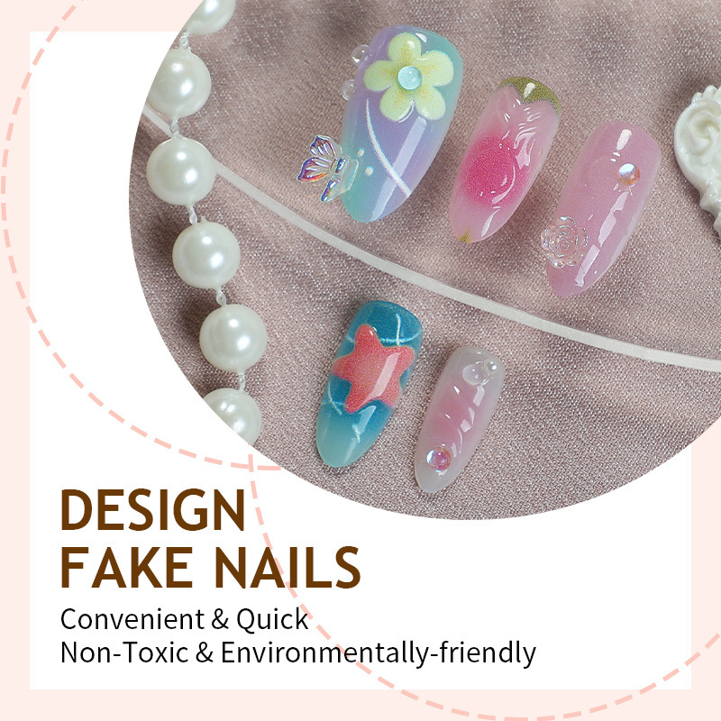 30 Pieces of European and American Fashion Color 3D Flower Manicure French Fresh Almond Nail Press on Nai Wearable Nail