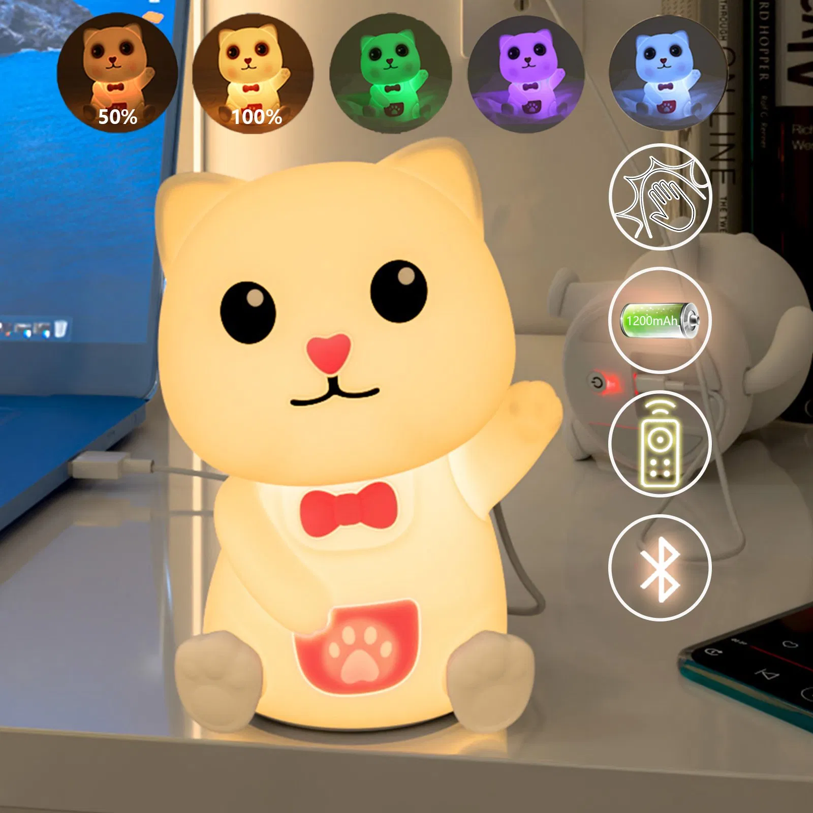Силиконовая лампа Lucky Cat с Bluetooth, 198 цветов