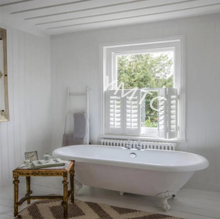 White Painted Half Window Baswood Paulownia Wood Plantation Shutter Cafe Window Shutter