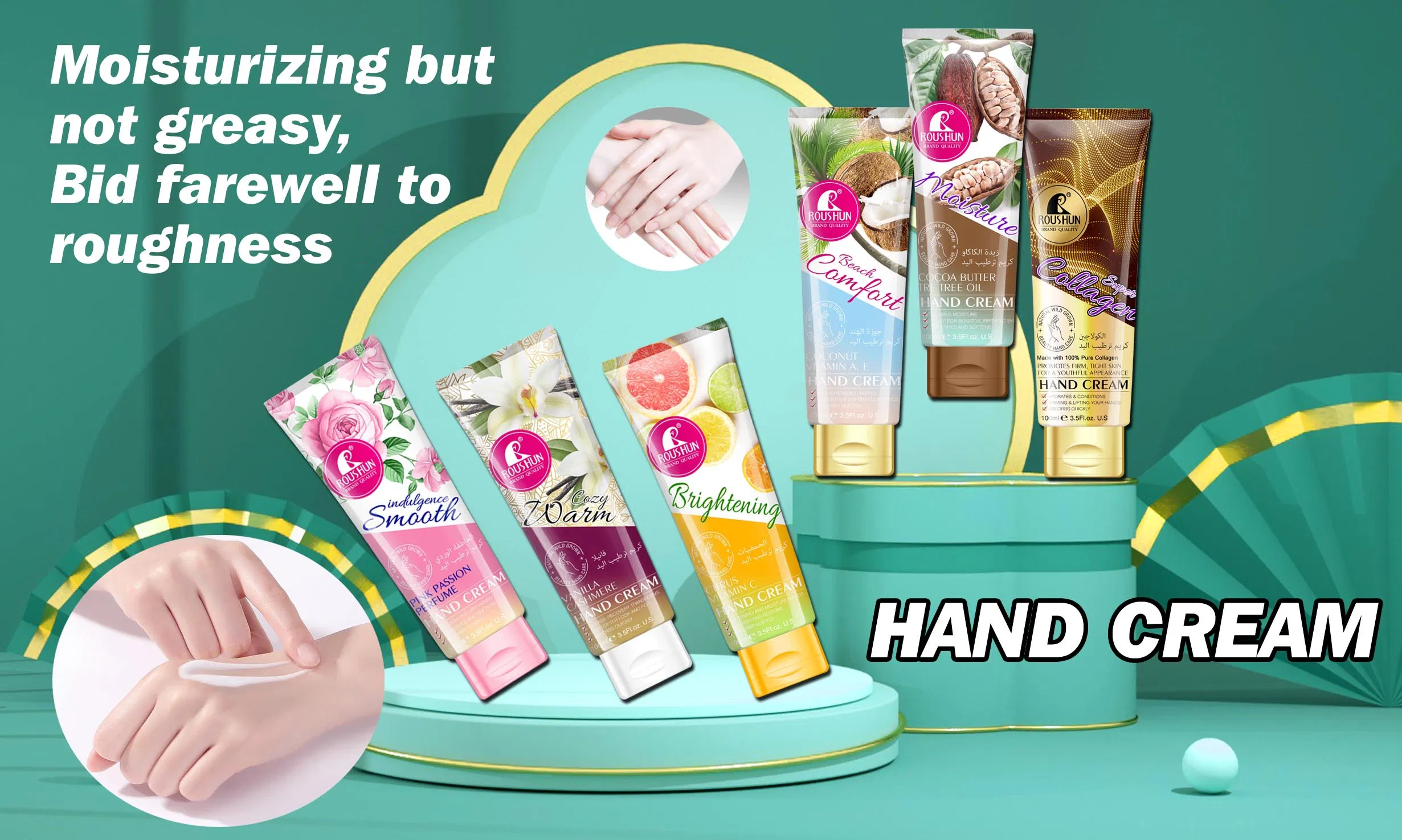 Roushun Protective Whitening Smoothing Hydration Moisturizer Nourishing Rose Hand Cream Used for Skin