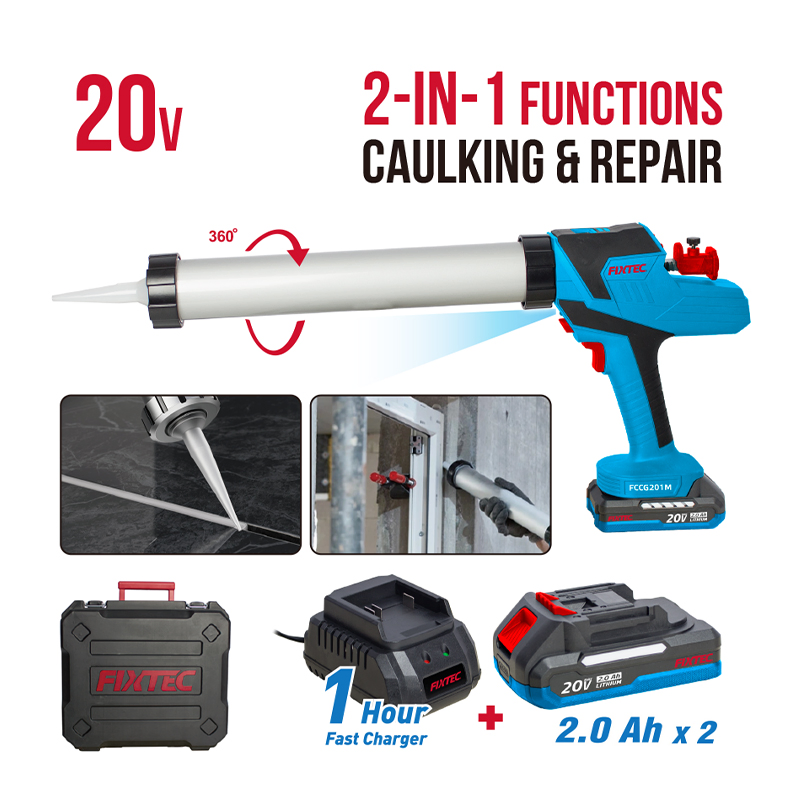 Fixtec Caulking Gun 20V 8000n Power Battery Electric High Temperature Sealant Caulking Kit