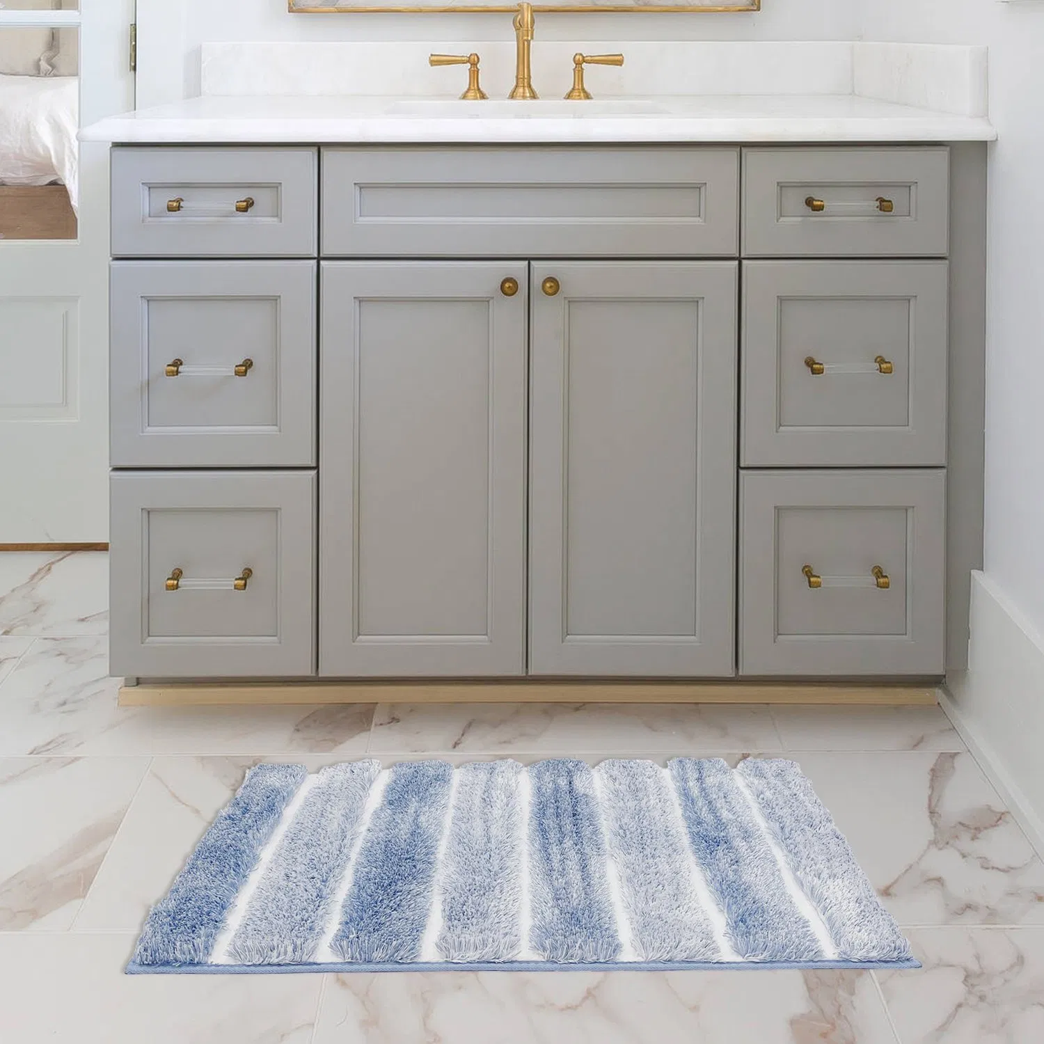 Microfiber+TPR Non Slip Washable Bath Mat Absorbent Soft for Bedroom Tub