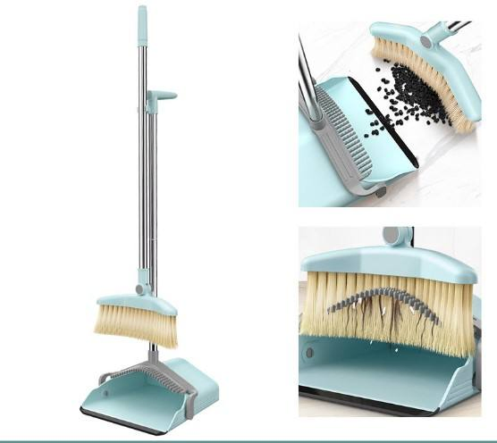 Clean Percent Broom and Dustpan Set with Long Handle Brooms and Stand up Dust Pan Magic Combo Set with Rotation Head