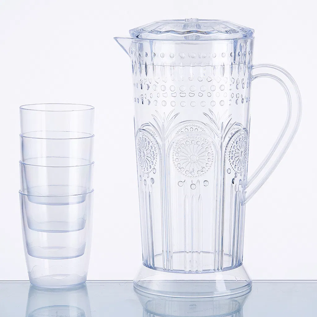 Fancy Flower Pattern Household 2000ml Clear Plastic Cold Water Jug Container for Summer