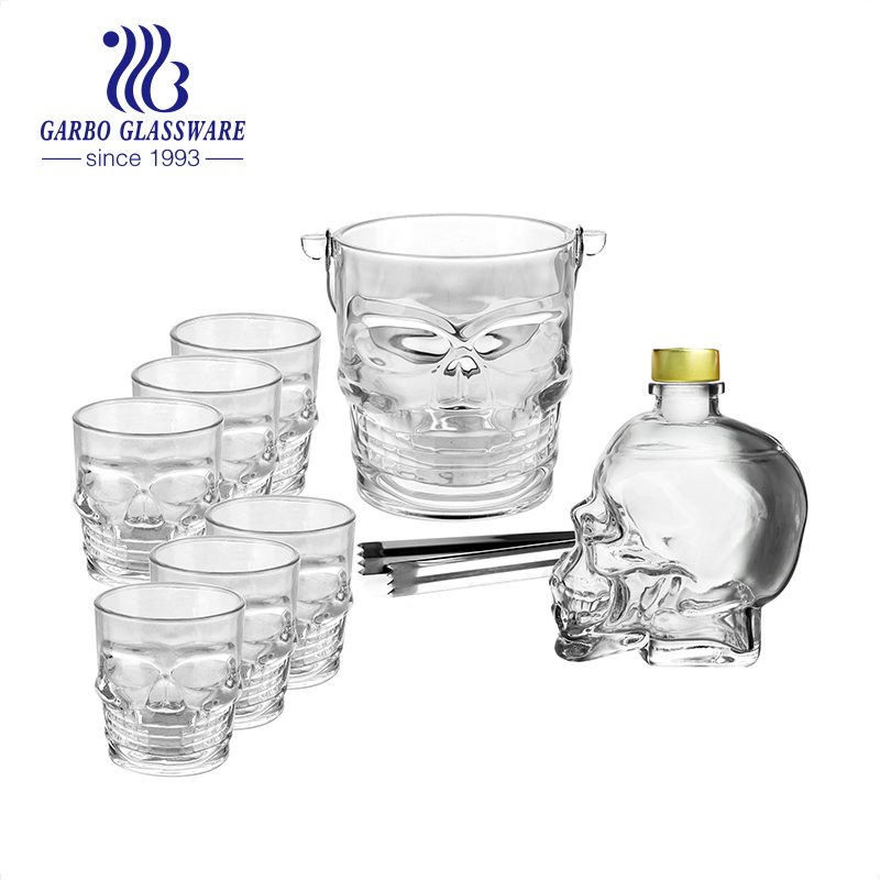 Creative Skull Shape Whisky Glass Ice Bucket Set with Wine Decanter Table Glassware Bar Grimace Face Vodka Drinking Cup