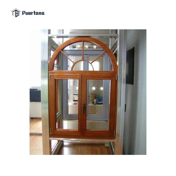 Arch Frame Grill Design French Style White Color Double Glass Aluminum Wood Tilt and Turn Casement Windows for House