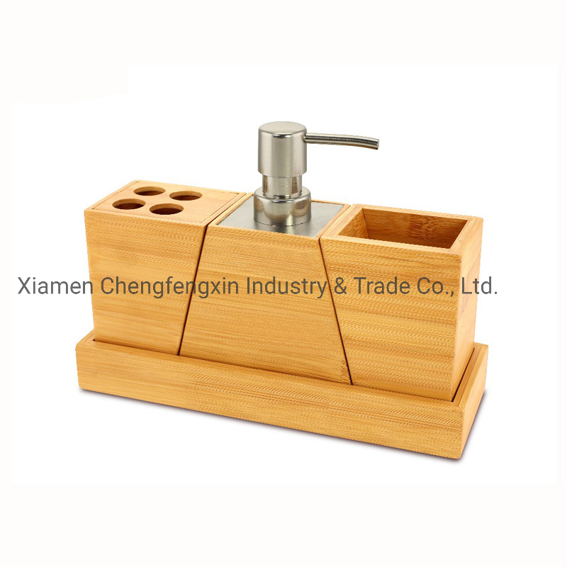 3PCS Bamboo Bathroom Accessories Set with Toothbrush Holder and Tray