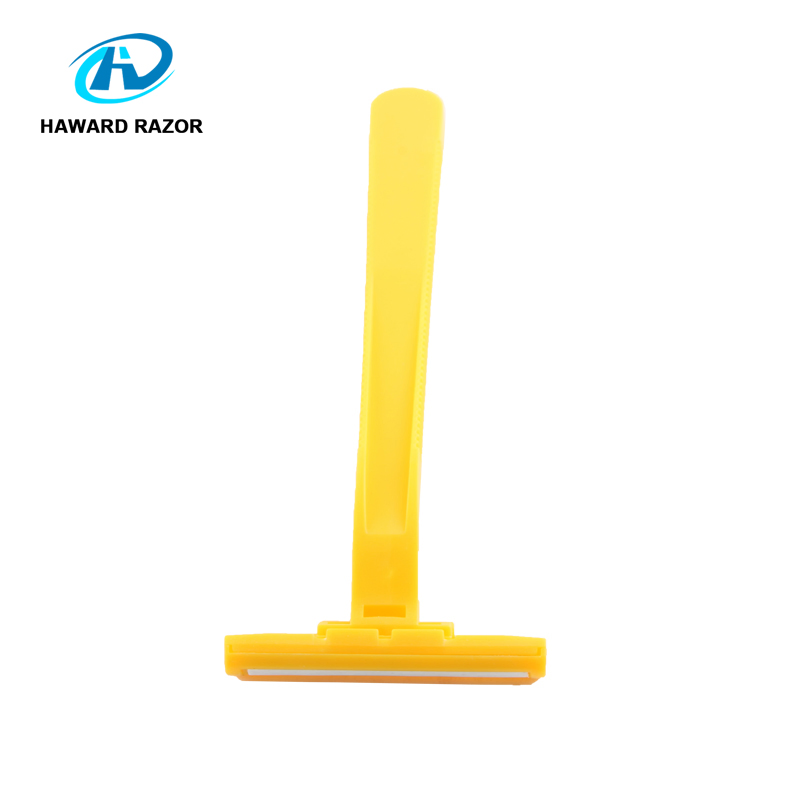 Yellow Color Two Blade Disposable Razor Men′ S Shaving with Long Straight Handle