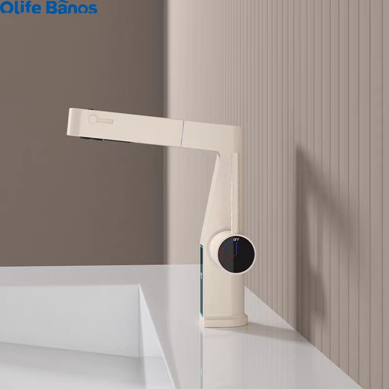 2024 New Bathroom Pull-out Hot and Cold Water Tap Digital Display Faucet