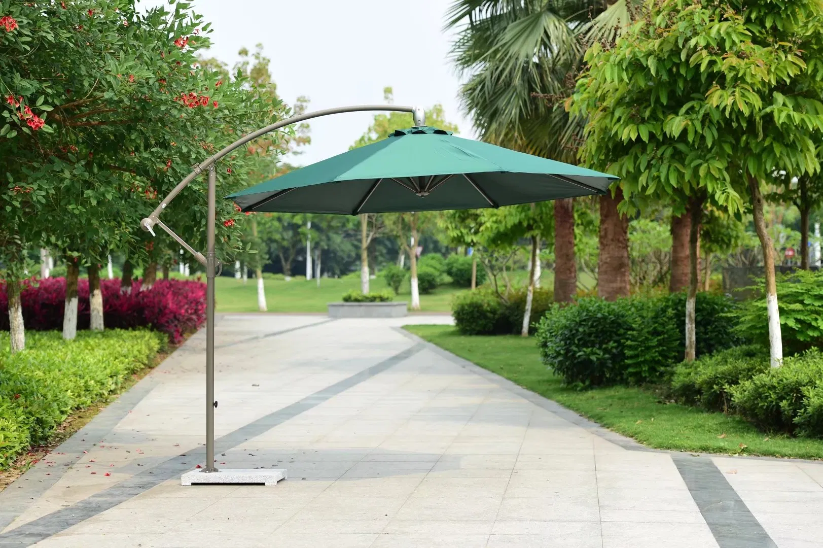 Tropical Oasis - The Elevated Outdoor Banana Hanging Patio Umbrella with Side Stand Garden Parasol
