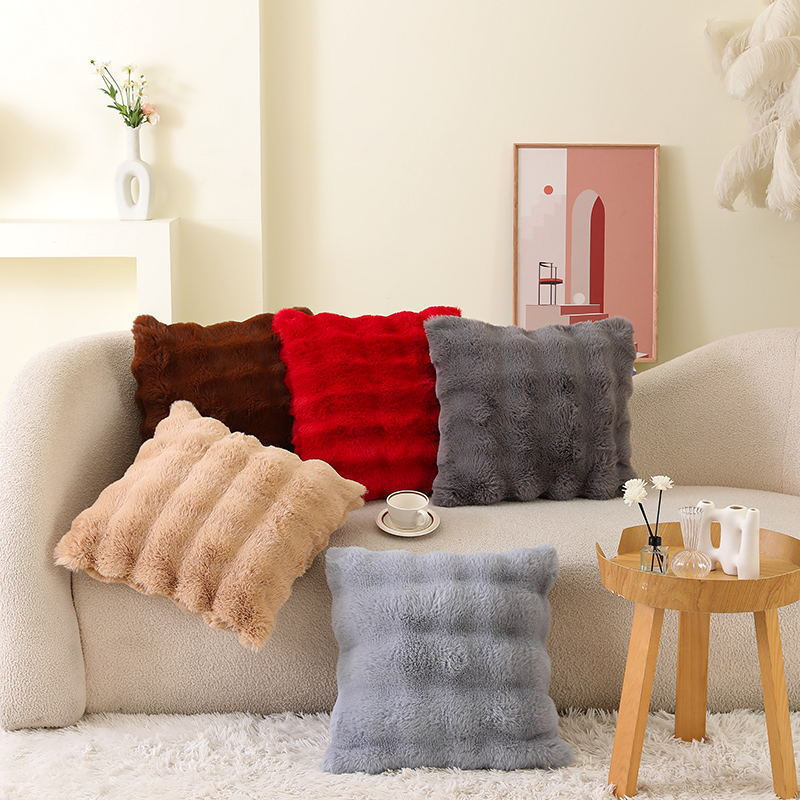 Solid Color Fur Velvet Sofa Pillow Short Plush Waist Cushion Decorative Flapping Rabbit Fur Cushion Cover