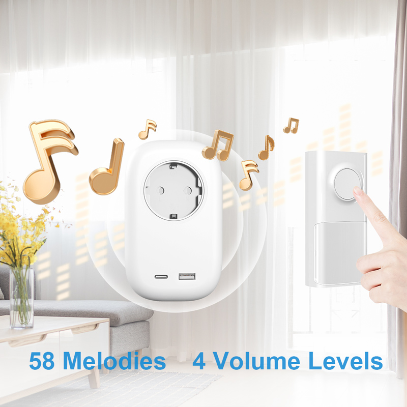 Kinetic Doorbell with USB/Type C/Socket Charging Door Chime