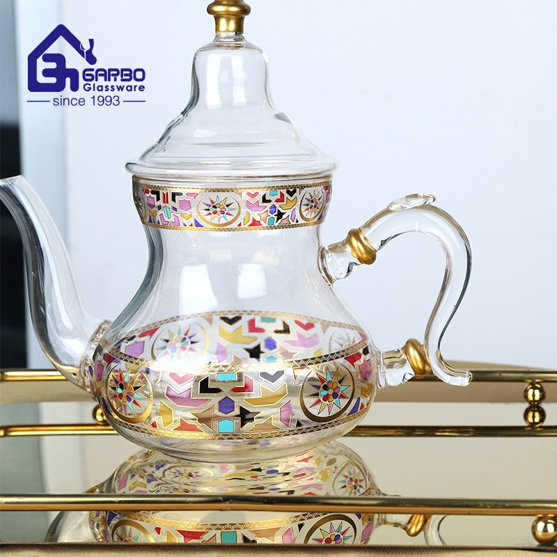Real Gold Decal Glass Tea Pot Arab Design Special Teapot Glassware Drinking Set