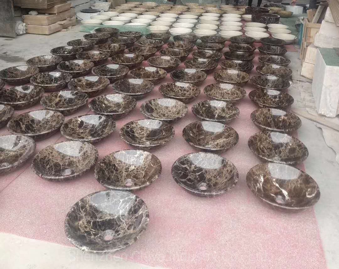 Spanish Dark/Brown/Emperador Marble Basin Bowl Sink Stone Bathroom Vanity Sanitary Ware